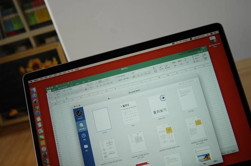 computadora abierta con excel y documento de word