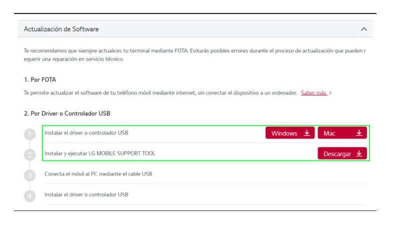 panel de desarrollo lg